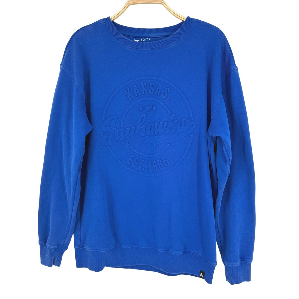 Gameday Social Kansas Jayhawks Sweatshirt Mens Large‎ Blue Embossed Logo